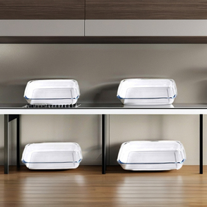 Thiết lập 3 sức đề kháng cực Borosilicate Lò nướng thủy tinh tấm hiện đại 4 kích cỡ bakeware cho nhà bếp ngoài trời cắm trại lò món ăn-hình bầu dục - Product Image 3