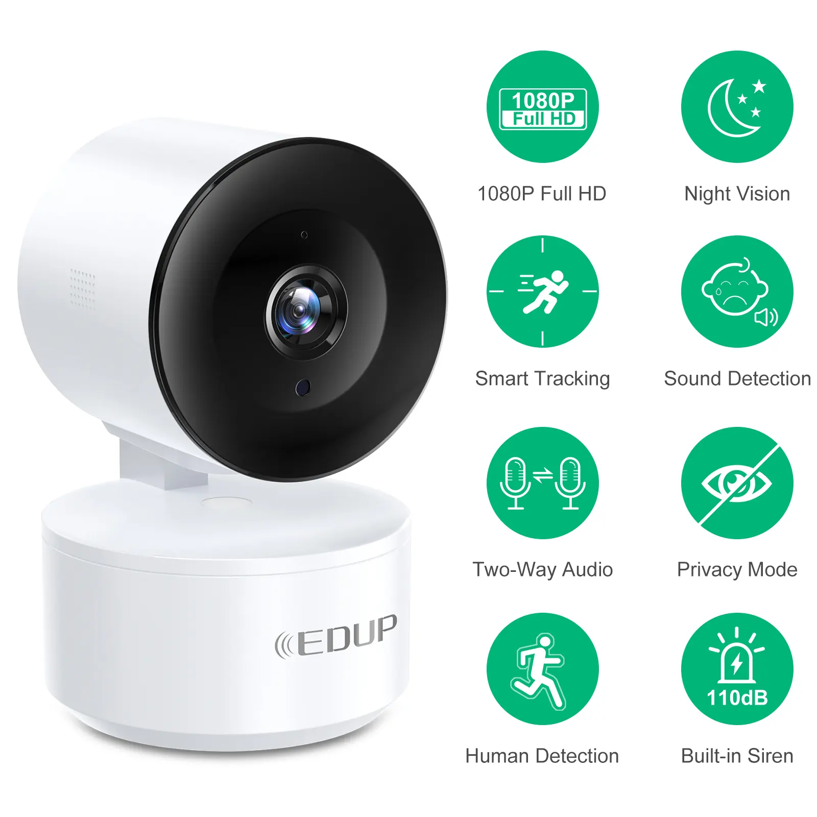 EDUP Caméra intelligente 2K HD WiFi Vision nocturne Caméra IP Suivi AI Moniteur de sécurité pour bébé 300W 4K Caméra réseau Wifi