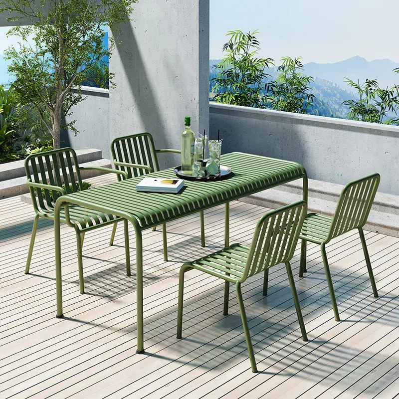 Set tavolo e sedie da pranzo verde scuro di alta qualità bellissimo hardware in metallo mobili da esterno giardino ristorante patio