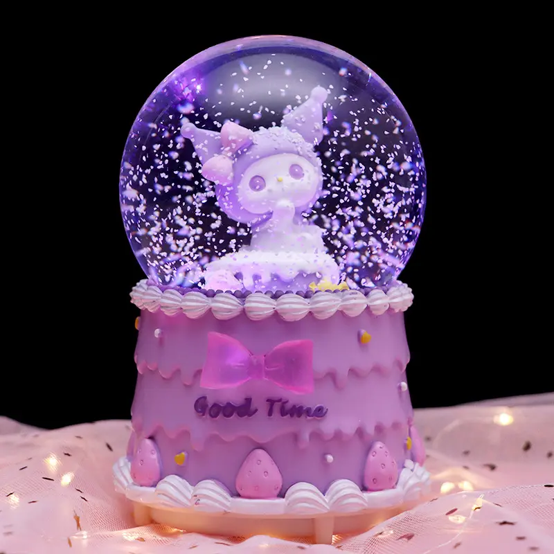صندوق موسيقى كريستال جميل مبتكر صندوق موسيقى بودرة الأرنب كرتون لطيف كرة الثلج التذكارية المبتكرة