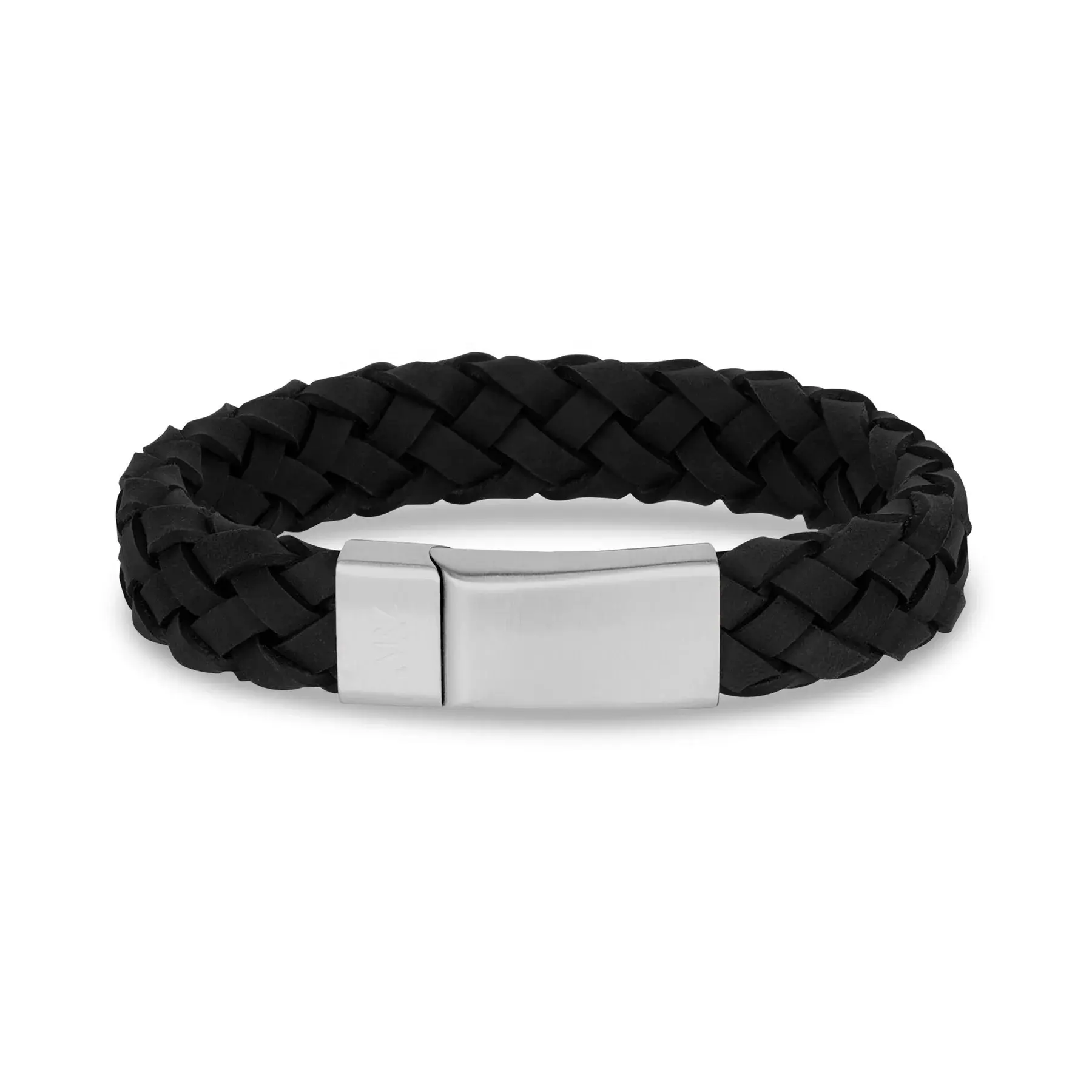 Bracelets en cuir véritable tressé noir de 12mm avec gravure de logo personnalisé sur accessoires en acier inoxydable Bracelet à fermoir pour hommes