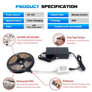 แถบไฟ LED SMD 2835ยาว5เมตร16.4ft อะแดปเตอร์ควบคุมระยะไกล24Key IR ใหม่ชุดที่สมบูรณ์/ชุด IP65แถบไฟ LED SMD - Product Image 4