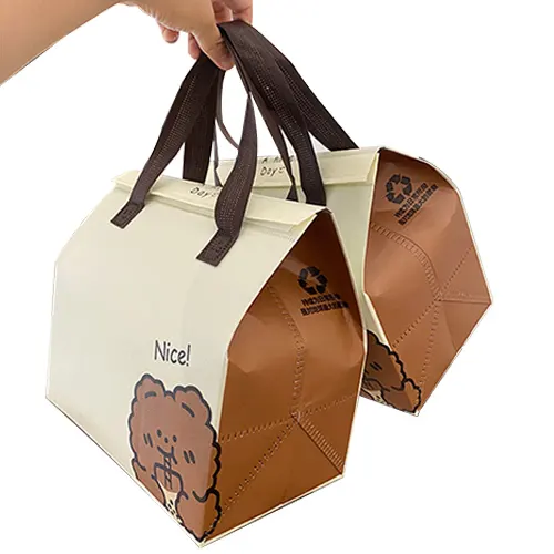 Дешевая клейкая лента с логотипом на заказ, Нетканая сумка-холодильник для быстрого питания, изолированная сумка для обеда