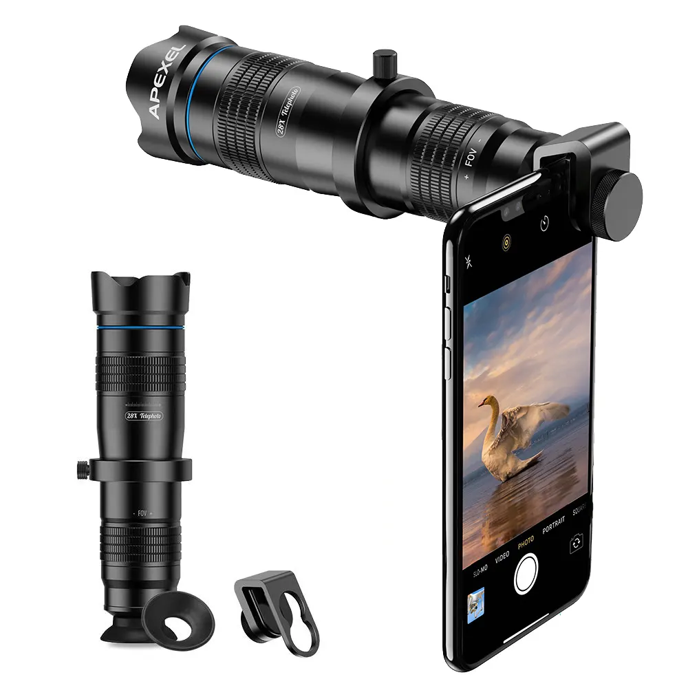 Apexel — nouveau objectif optique 28x, zoom, objectif pour téléphone portable, télescope, caméra, pour téléphone portable