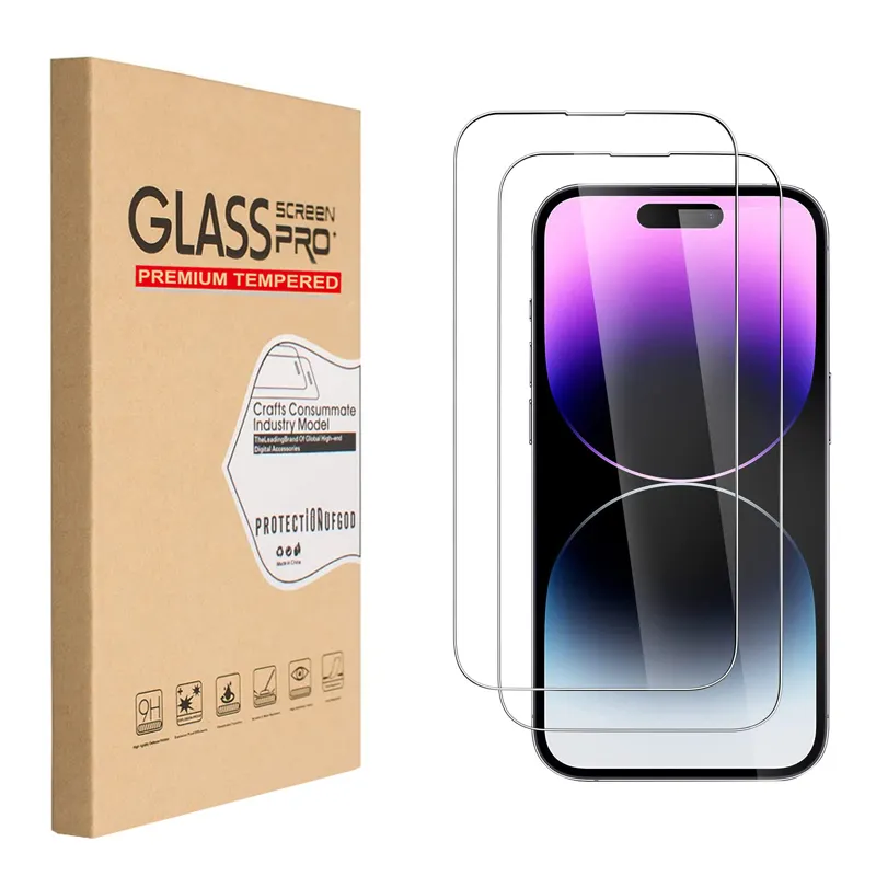 Premium Vente en gros Vente chaude 2 Packs 9H Protecteur d'écran en verre trempé pour iPhone 14 13 12 11 Pro Max X XS XR MAX 8 7 6 Plus