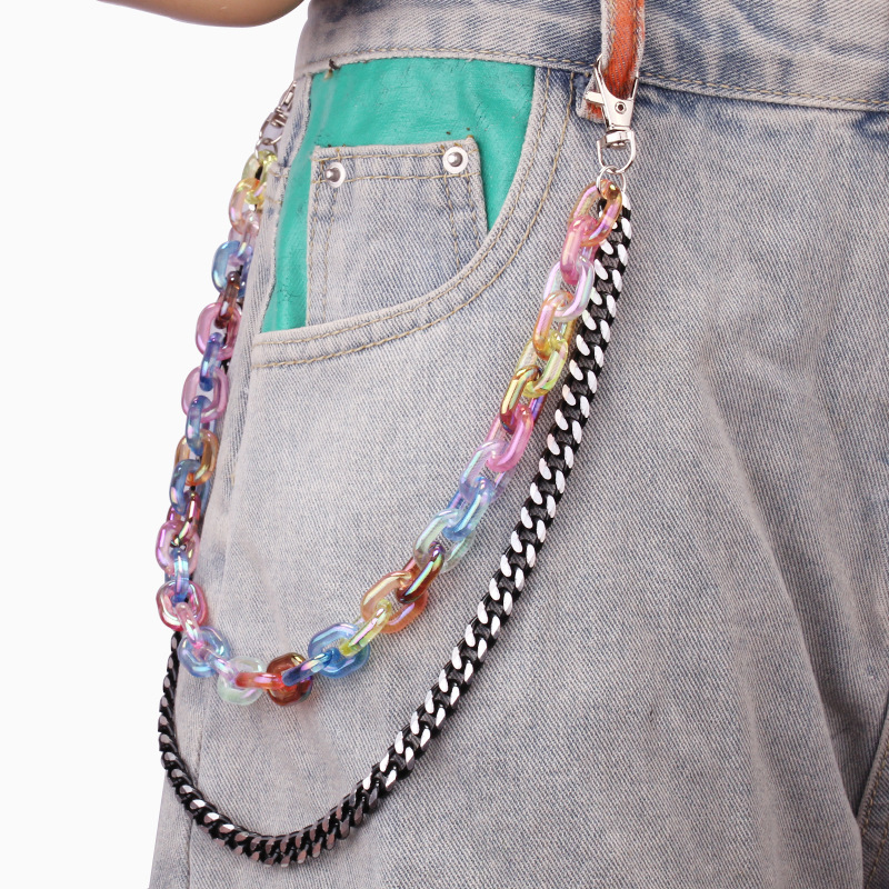 Transparent acrylic colored black chain pants chain