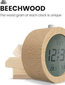 Large Display Desktop Table Time Temperature Date LCD Digital Desk Alarm <strong>Clock</strong> <strong>With</strong> Real Bamboo Frame - Product Image 4