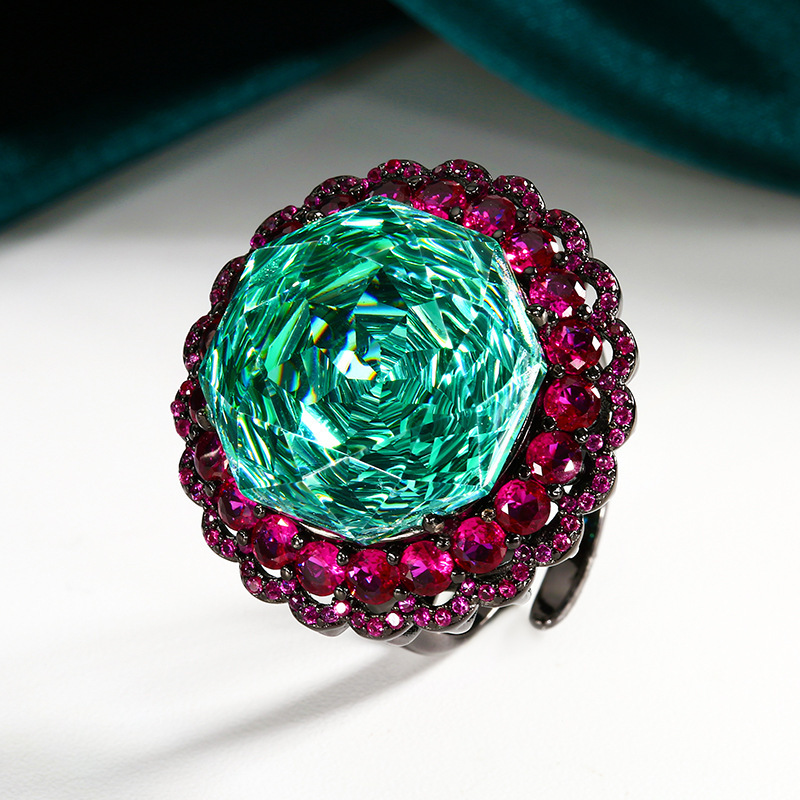 open size Black gold Parra green ring