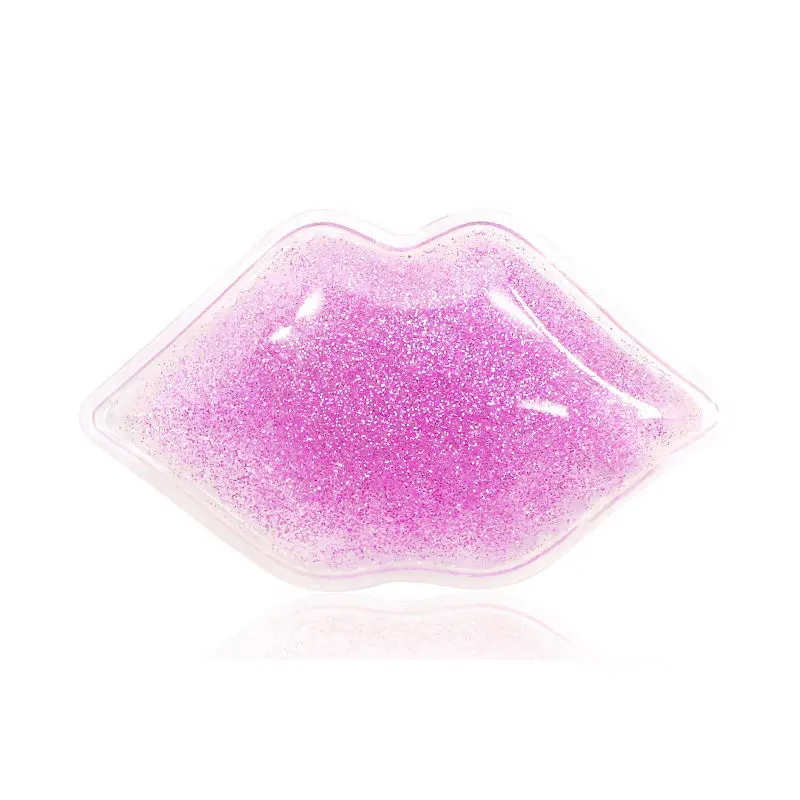 China kalte Kompresse Mini Lippen geformte Schönheit Gel benutzer definierte Lippen Eis beutel mit Glitzer