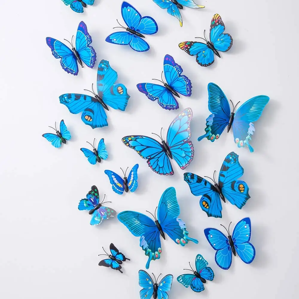 12 pcs Magnética 3D Double-layer simulação Butterfly Adesivos de Parede Arte Do Decalque Adesivos de Parede Decoração do Quarto