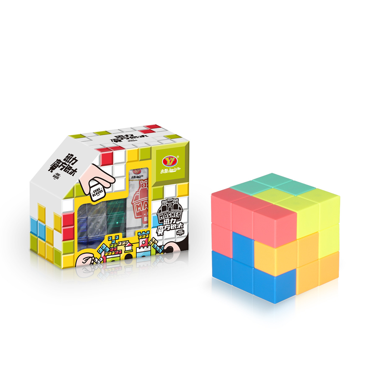 Bloques de construcción magnéticos de color sólido, 7 piezas, en una caja de color