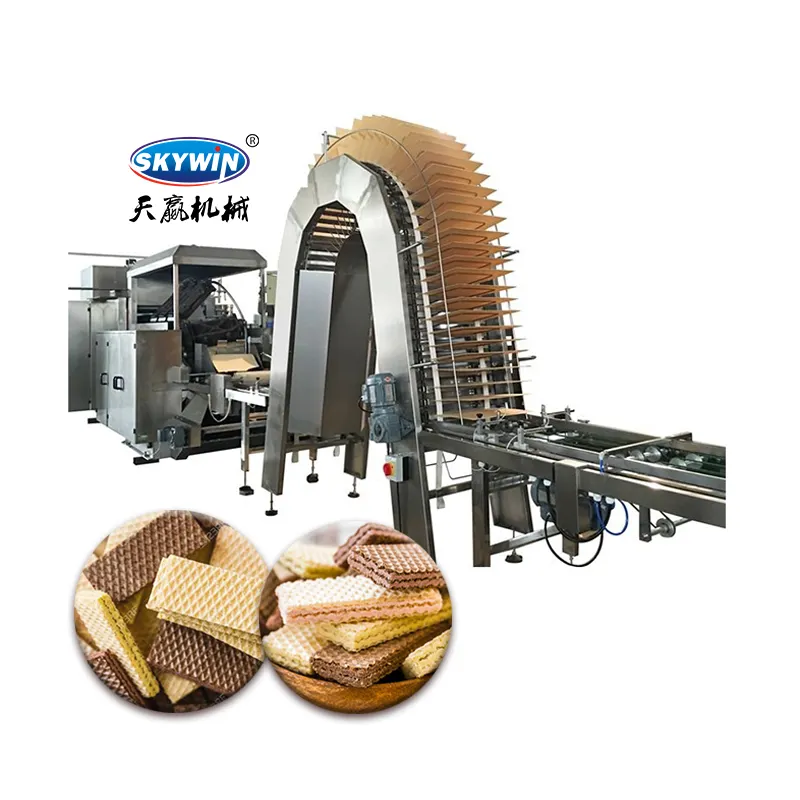 Skywin-línea de producción de galletas, máquina creadora automática completa de 39 placas, wafle, capacidad de 140kgs/hr, promoción de March