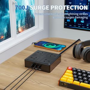 4つのコンセントと2つのUSBポートソケットコンセントを備えたマルチプロテクションau電源タップUSBポートを備えた20wpd充電器延長コード - Product Image 5