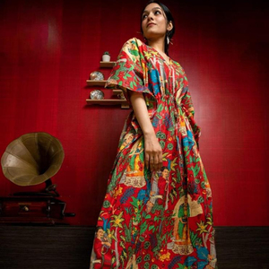 Trend kadın giyim elbise elbisesi hint el yapımı Farida <span class=keywords><strong>Kahlo</strong></span> Kaftan uzun pamuk Kaftan kapak up gecelik Kaftan