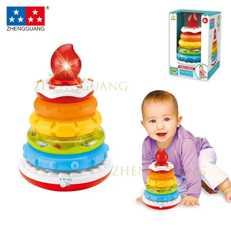 Zhengguang — jouets éducatifs, anneau coloré avec son lumineux, pour tout-petits, jeu à empiler, jouet en plastique,