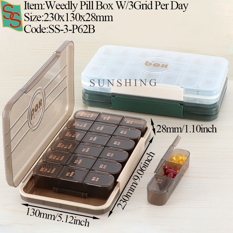 P62B Weedly Pill Box W/3Grid Per Day