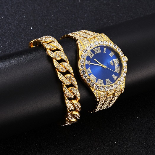 Ensemble de montre dorée et bleue bzh-a08234-6