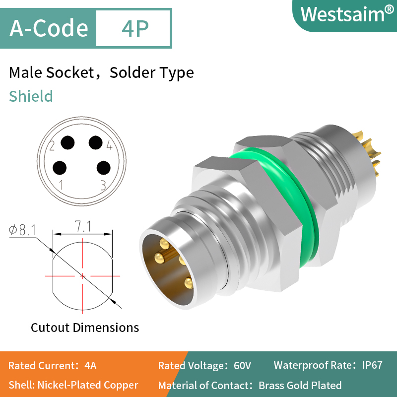 M8-A-4 male M8*0.5 shielded