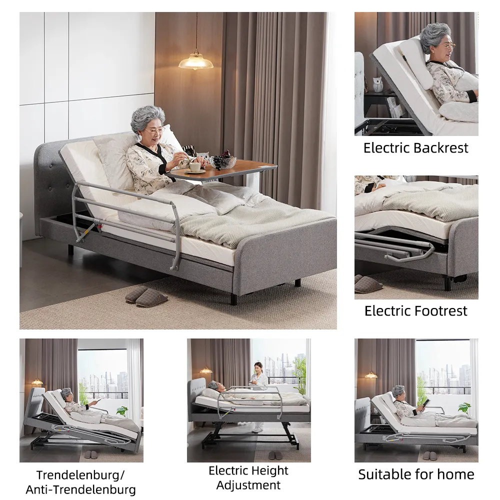 Tecforcare sang trọng hiện đại chăm sóc tại nhà giường cho người già điện điều dưỡng Giường sắt y tế chăm sóc tại nhà bằng gỗ giường bệnh viện cho nhà