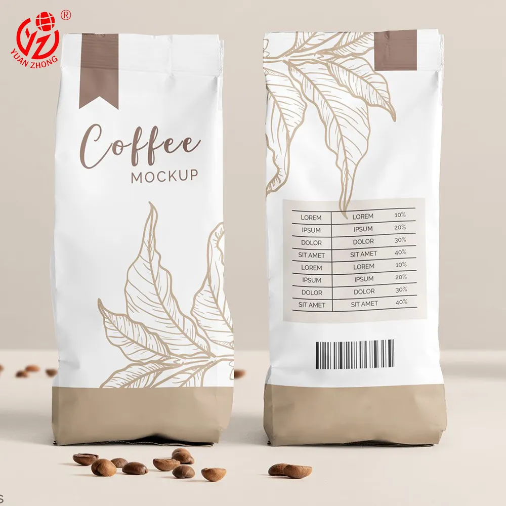 Etiqueta privado impressa personalizada, 100g 250g 500g 1kg recarregável folha de alumínio preta embalagem de grãos de café fundo plano com válvula