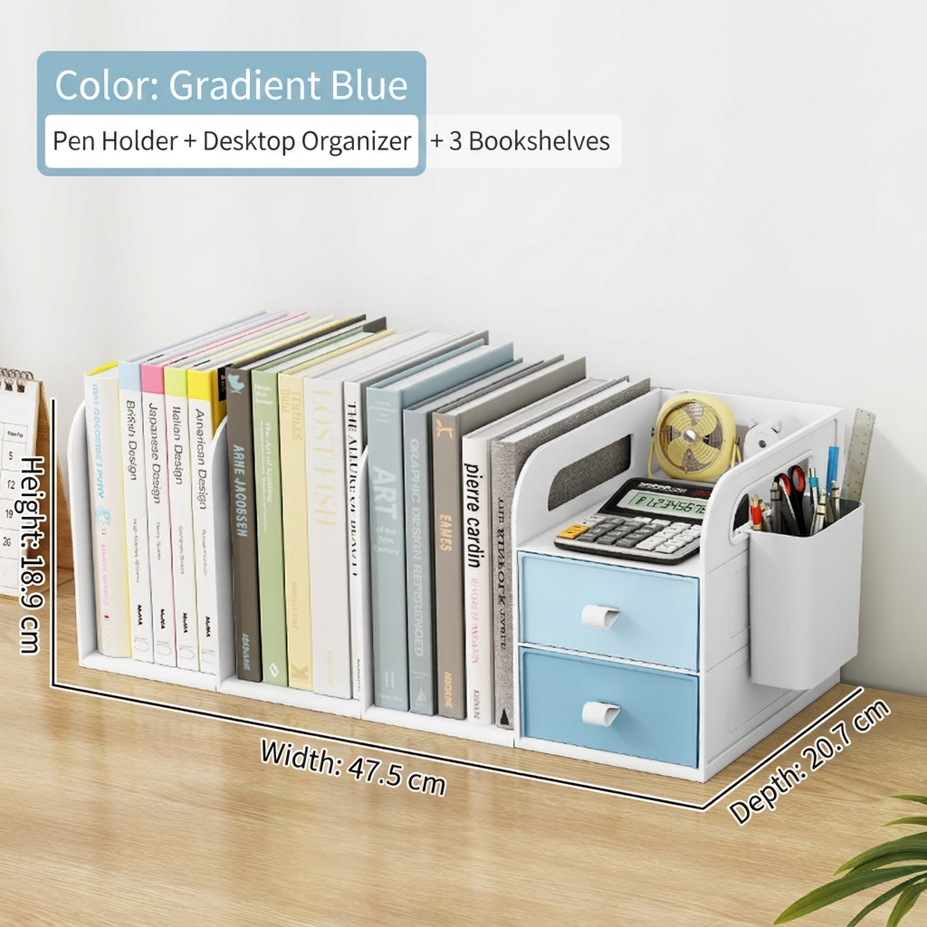 Gradient Blue: Desktop Drawer Box - 3 Bookshelf