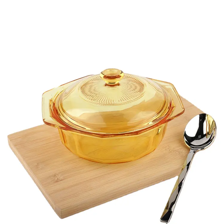 Olla de vidrio transparente de borosilicato con doble Mango, para sopa y cocina