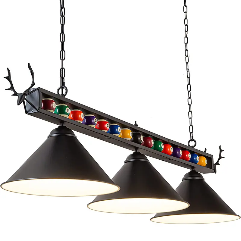 Luminaires de table de billard Plafonnier pour salle de jeux Fête de la bière 7ft/8ft Boule en métal noir Design Suspension de billard suspendue