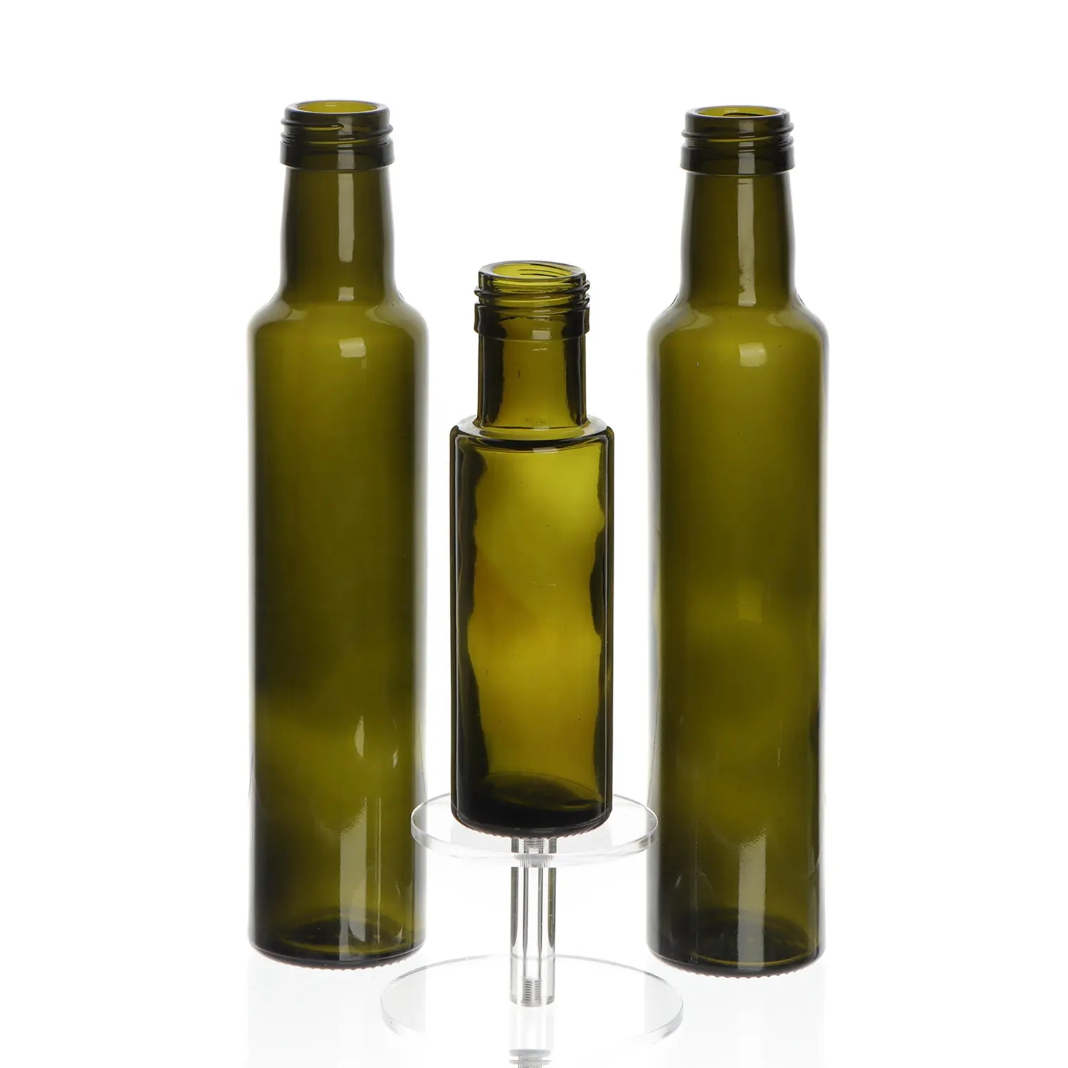 Bottiglie rotonde per imballaggio di olio d'oliva in vetro da 100ml 250ml 500ml 750ml 1L con tappi