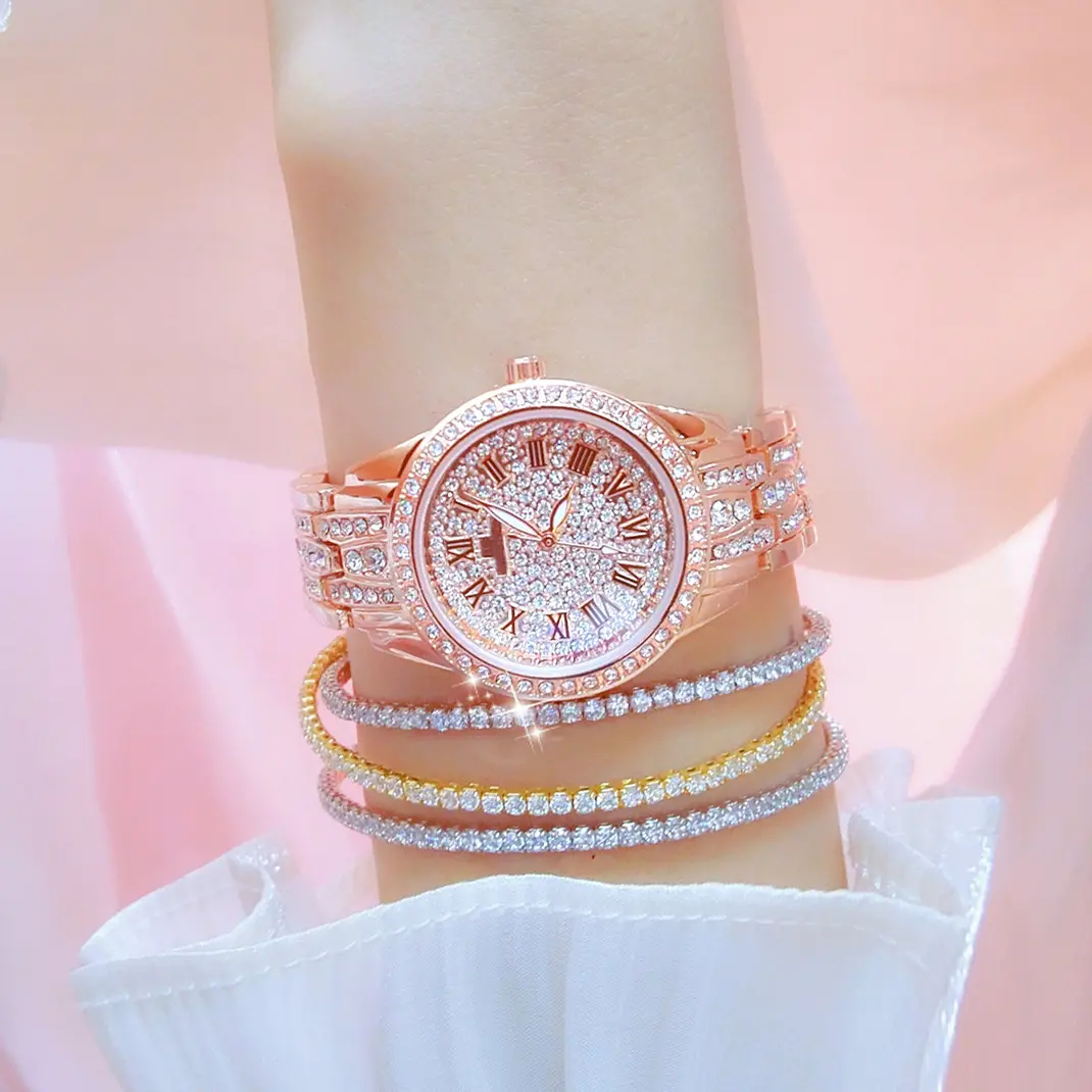 Nieuw Hot Selling Horloge Ketting Horloge Roze Licht Luxe Full Diamond Dameshorloge