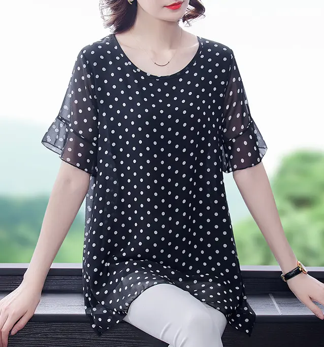 Latest ladies tops good quality korean dot style fashion women chiffon blouse