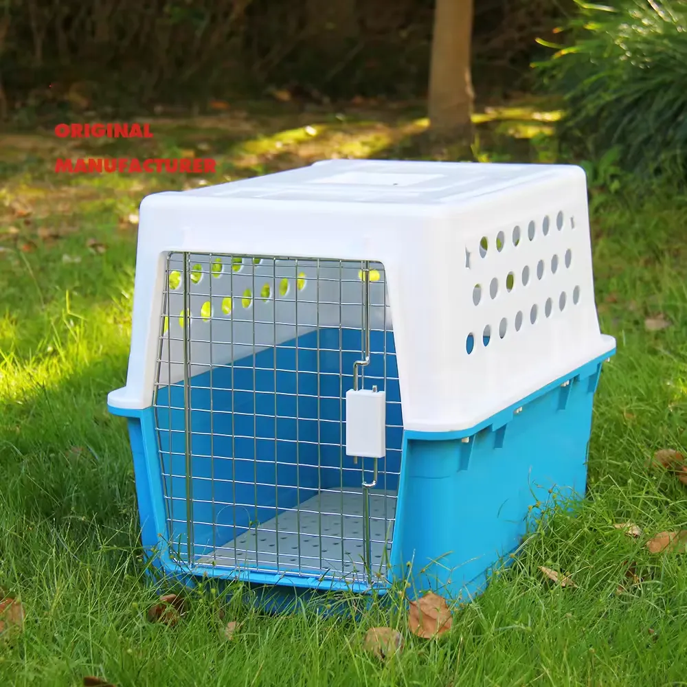 Boîte de transport en plastique pour chiens, animaux de compagnie, chats et chiens, avec treillis métallique