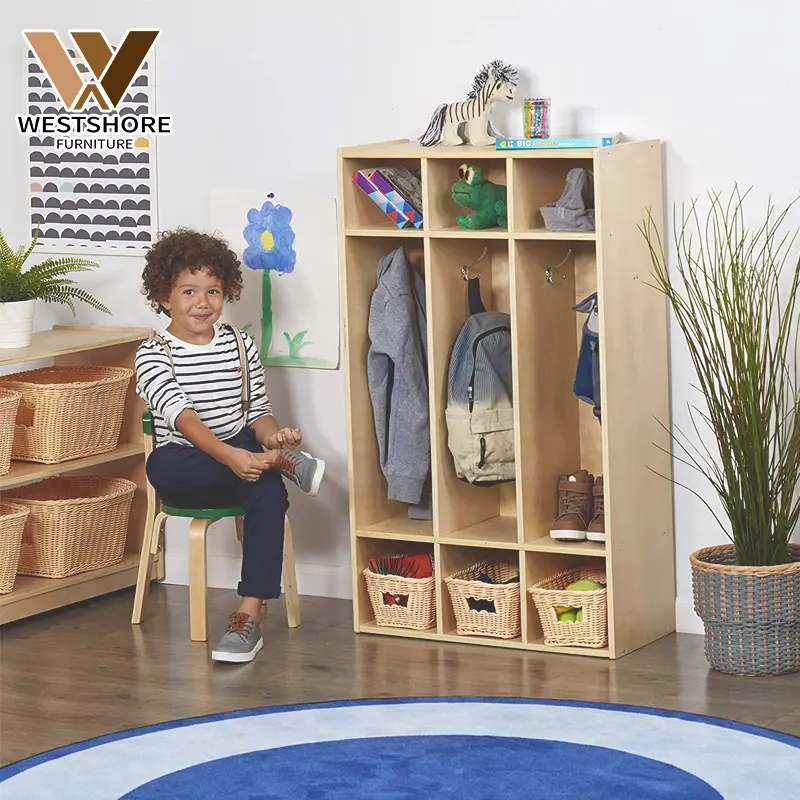 Montessori Holz rucksack Cubby Storage Organizer mit Haken für Kindertag stätte Schul mantel Schließfach für Kleinkinder Kindergarten
