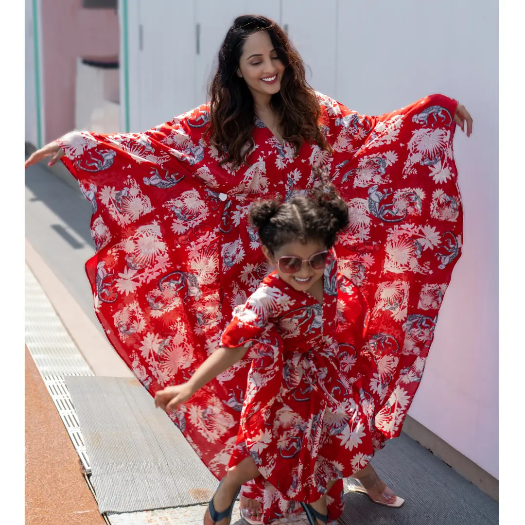 KAFTAN KLEID LANG | FUNKY MONKEY RED MALMAL KAFTAN Strand kleidung für Familien Strand kleid Outing Kleid