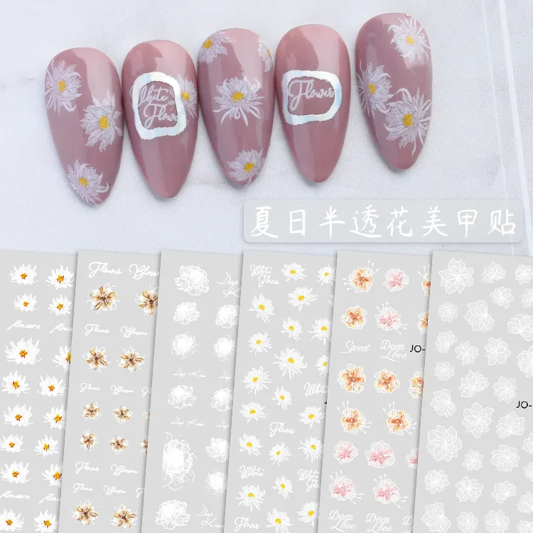 Pegatinas 3D para esmalte de uñas, adhesivos con diseño de flores para decoración de uñas