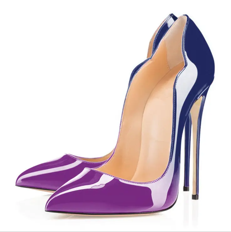 Plus Size Solid Color Patent Leather Point Toe Shallow Mouth Stiletto Heel Pumps Shoes For Women