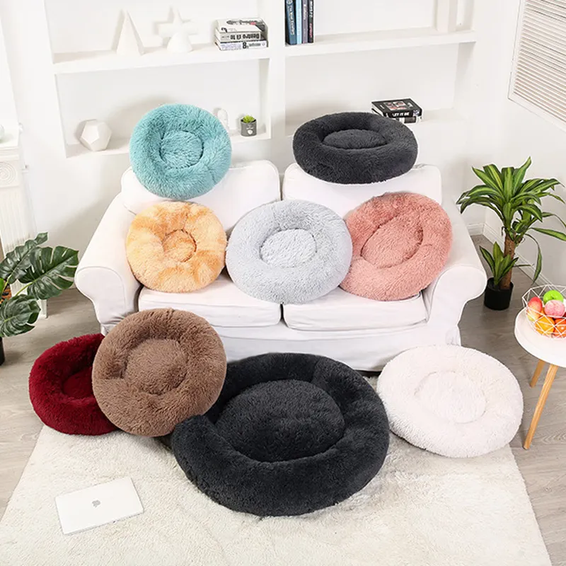 Custom Popular Durable Available Autumn Winter Thickened Plush Donut Pet Bed for Cat Rest