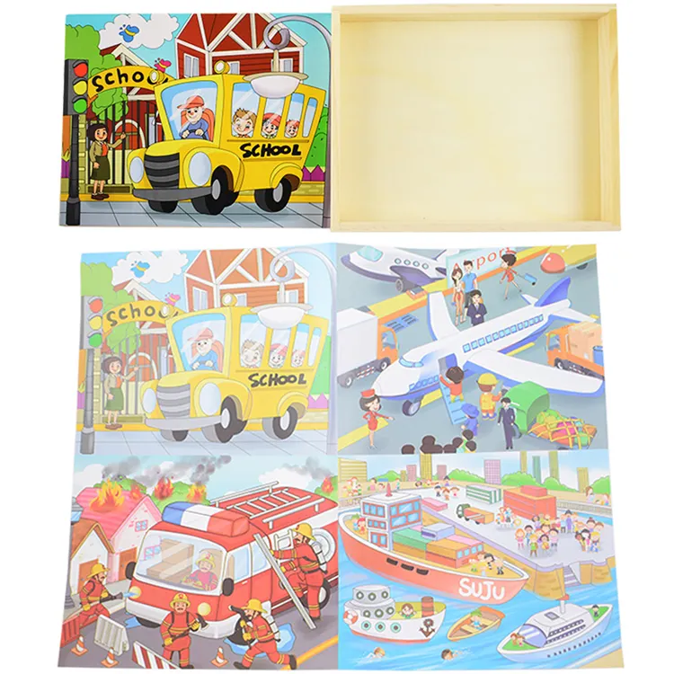 Wooden Cartoon Box 4 In 1 Cognitive Puzzle Toy For 1-2-3 Year Old Children