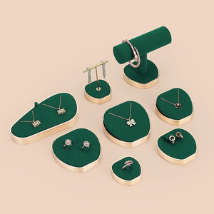Jinsky Green Jewelry Display Set Golden Frame <strong>apple</strong> Shape Jewellery Stands Oval Shape Platform Displays for Counter showcase - Product Image 4