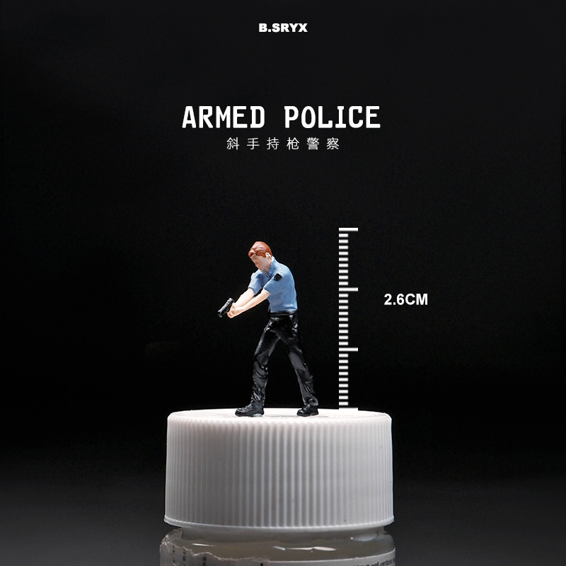 Police Holding a Gun in One Hand - Blue