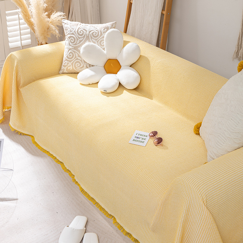 Serviette de canapé motif gaufré - jaune