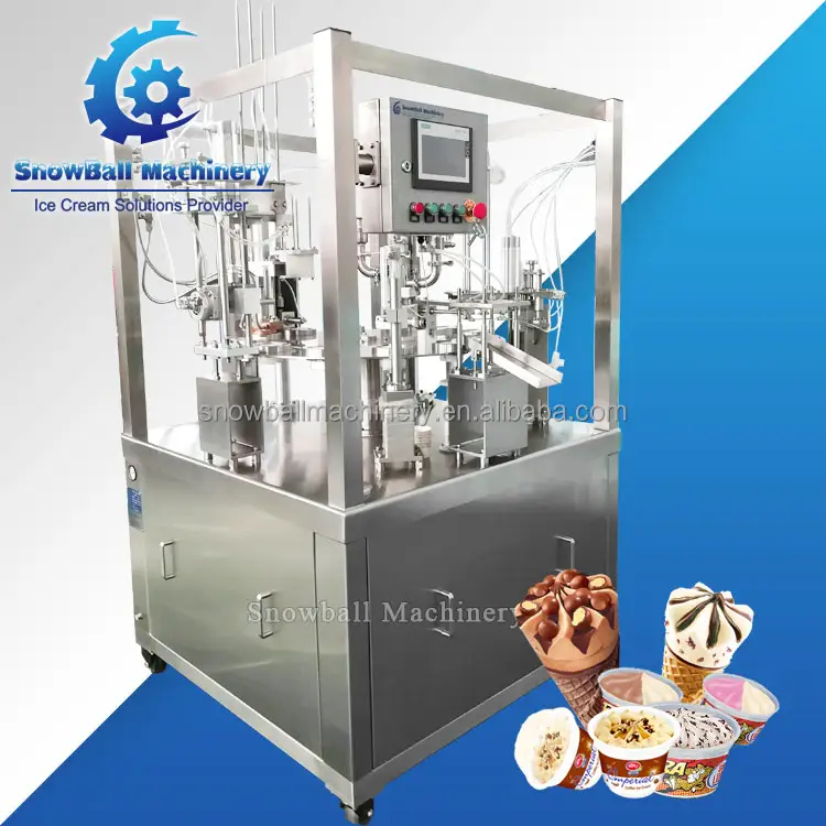 Máquina de llenado de cono de taza de helado rotativa Industrial, máquina de embalaje de helado