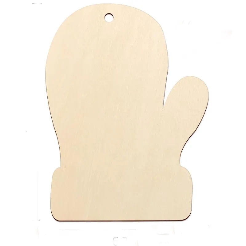 Recortes de guantes en blanco DIY, adorno de madera sin terminar para manualidades, adornos navideños colgantes