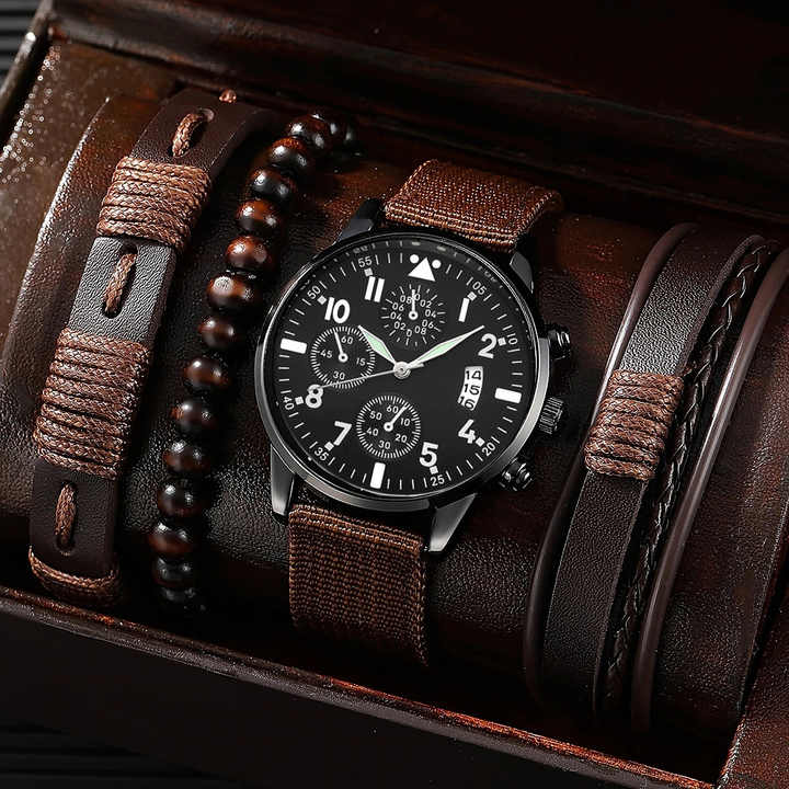 Fenyi Wholesale Luxury Hot Sale Casual Versatile Fashion Business Decoration Leather Watch Bracelet Set Men