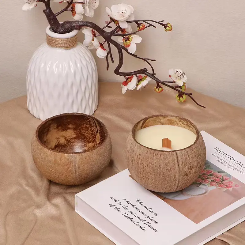 Высококачественные ароматерапевтические свечи ручной работы, долговечные ароматические свечи с кокосовым воском и кокосовой скорлупой