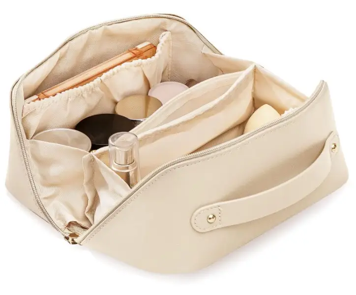 حقيبة السفر ذات السعة الكبيرة حقيبة التخزين حقيبة المكياج جلد PU حقيبة مسطحة مفتوحة للفراشي والحاجيات