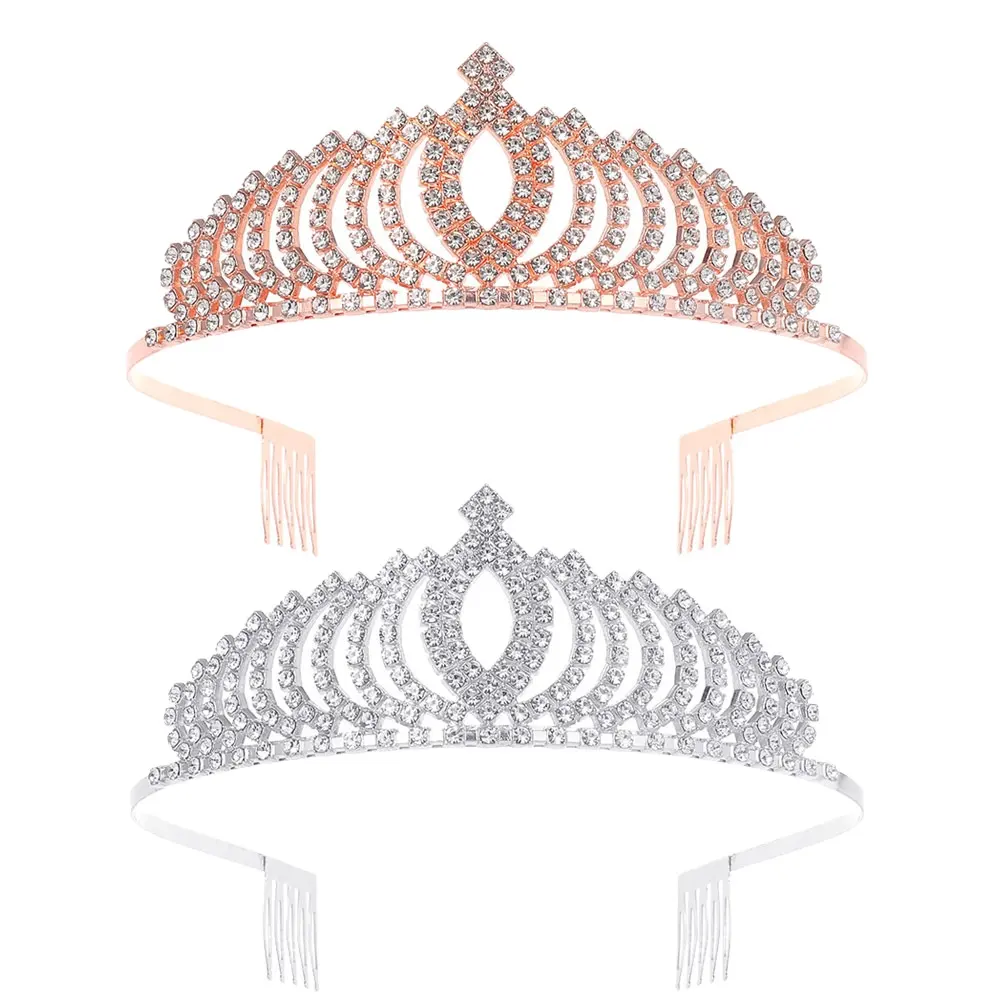 Cristal Rose Gold Wedding Tiara Para Noiva Casamento Rhinestone Bridal Tiara Crown com Side Combs