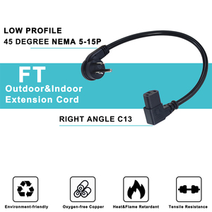 16 AWG abd 3 Prong NEMA 5-15P düşük profilli fiş C13 dik açı güç kablosu 10 ayaklar NEMA 5-15P açılı IEC C13 güç kablosu - Product Image 5