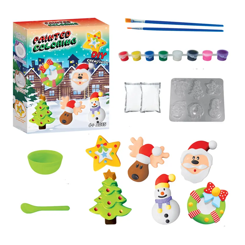 Juguete de pintura de colores DIY para niños, juguete educativo, juego de yeso de Navidad, pintura para niños, molde y Kit de pintura artesanal