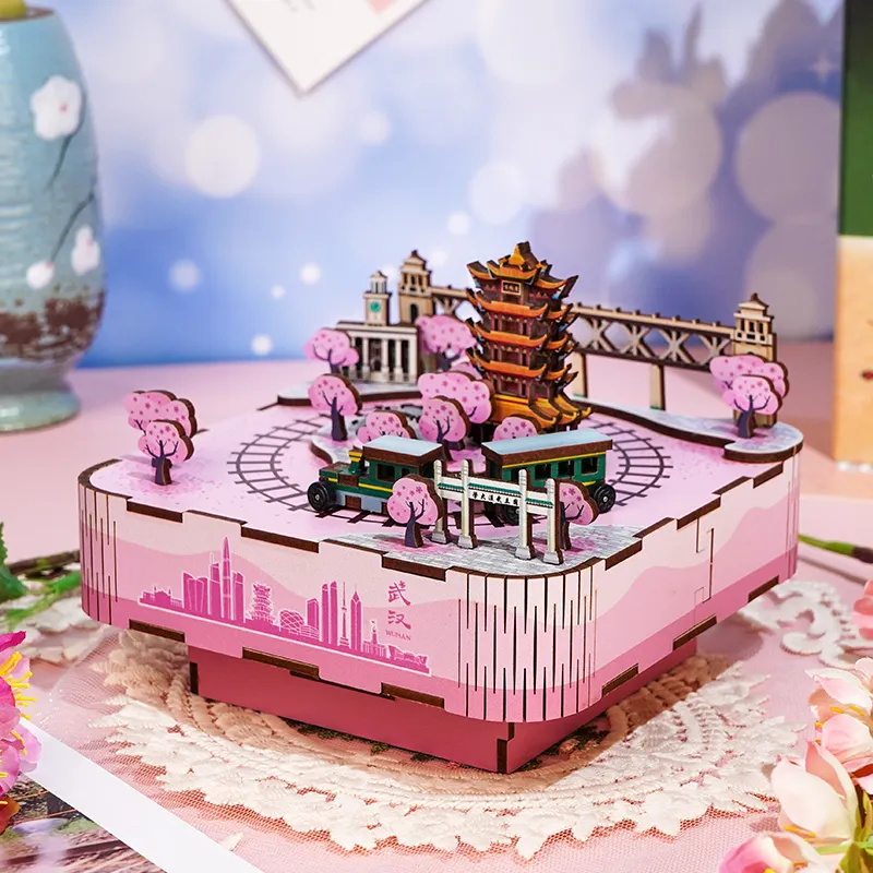 Tonecheer Wuhan's Sakura Puzzle Jouets éducatifs Carrousel Puzzle en bois Boîte à musique 3D pour enfants