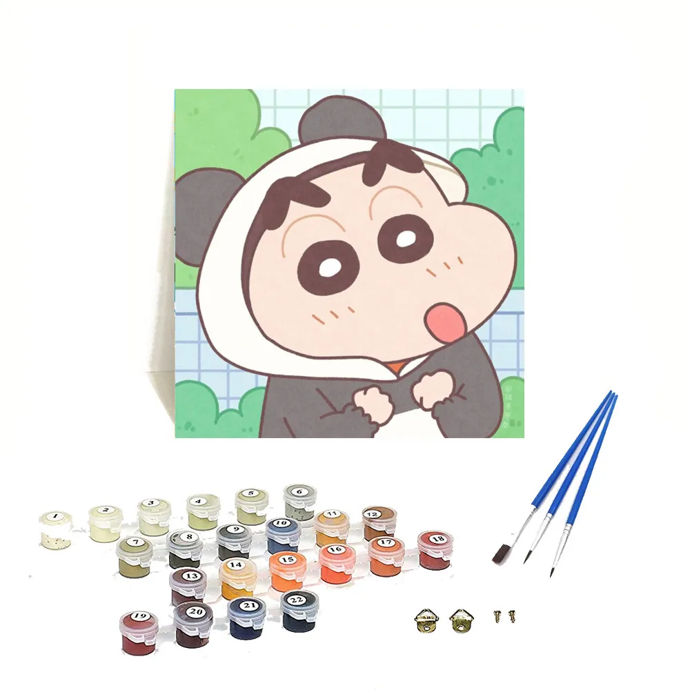 Orfon Q457ภาพวาดการ์ตูนบนผืนผ้าใบแบบ DIY ตามชุดตัวเลขสำหรับเด็กภาพสีน้ำมันมีกรอบขนาด20*20ซม.